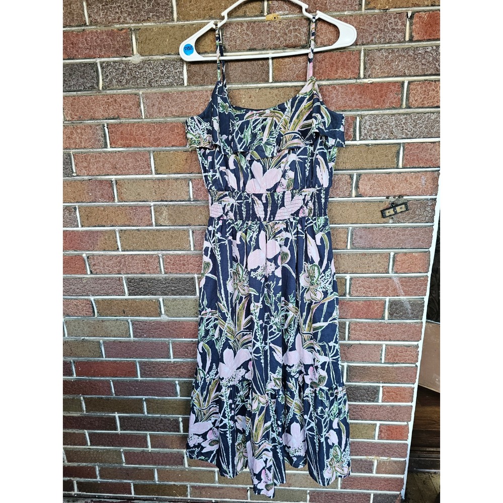 Vineyard Vines outlet Wild Floral Midi Dress Smocked Waist Midi Navy Pink Small
